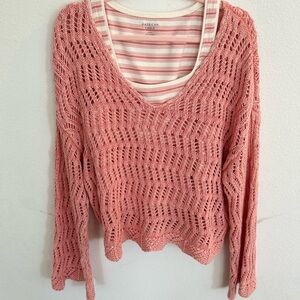 American Eagle V Neck Peach Sweater w AE Striped Tank Top

Size L
NWOT
